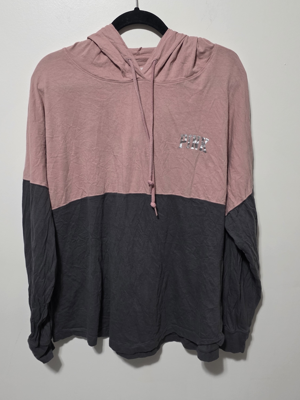 PINK Victoria's Secret Two-Tone Hooded Sweater - Pink & Gray